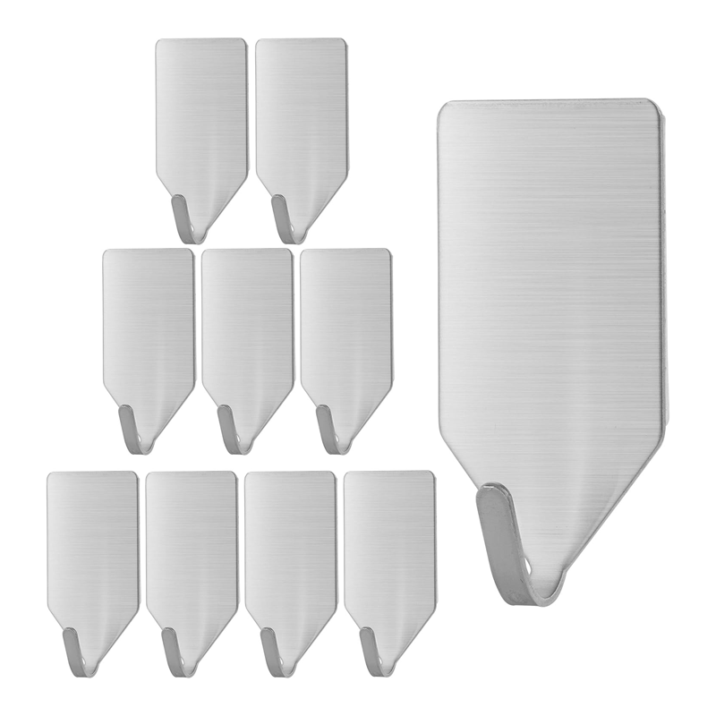 Metal Small Hooks, 10 Pack, Stainless Steel, Stick on Hooks for Hanging Towels & Kitchen Use