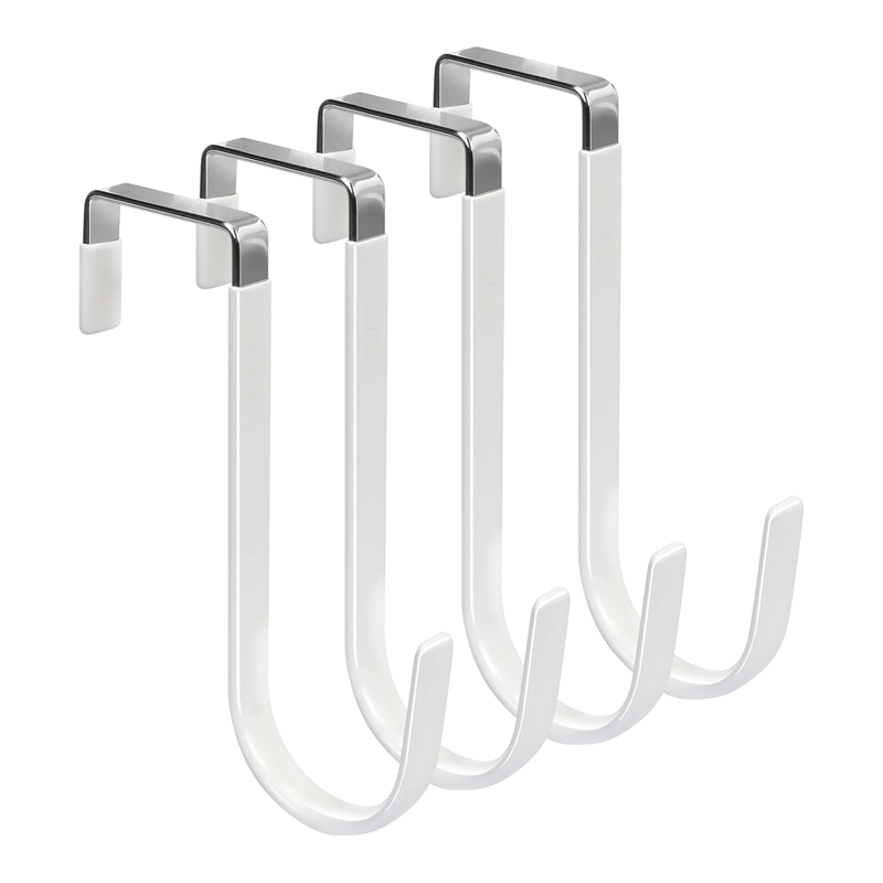 Over the Door Hooks, 4 Pack Door Hangers Hooks with Rubber Prevent Scratches Heavy Duty Organizer Hooks for Living Room, Bathroom, Bedroom, Kitchen Hanging Clothes, Towels, Hats, Coats, Bags White