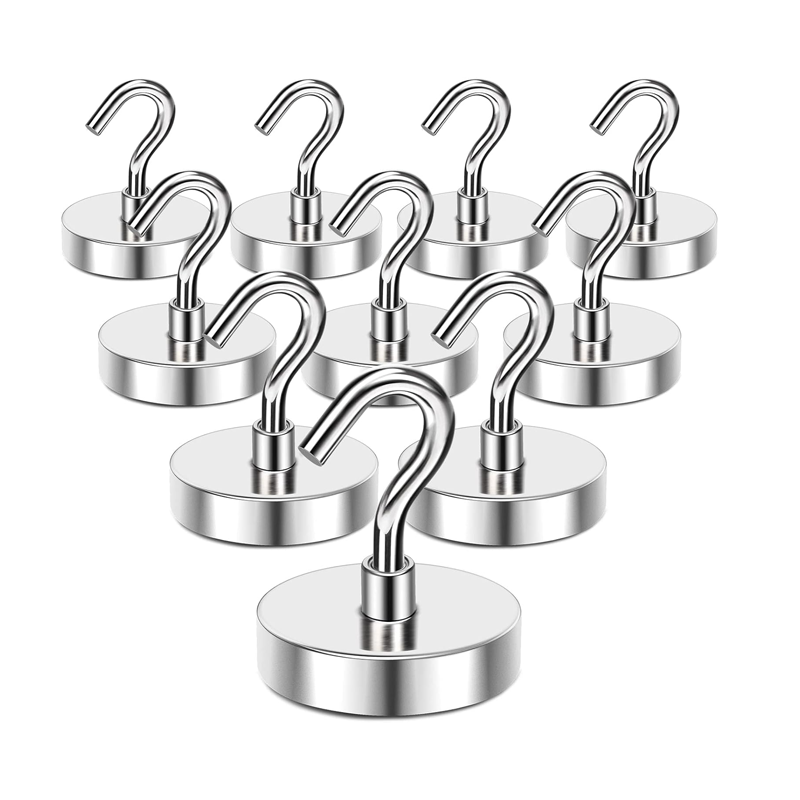 Magnetic Hooks, 10 pcs Magnetic Hooks Heavy Duty, Magnet Hooks with Nickel Coating for Refrigerator, Magnetic Cruise Hooks for Hanging, Classroom, Office, and Kitchen