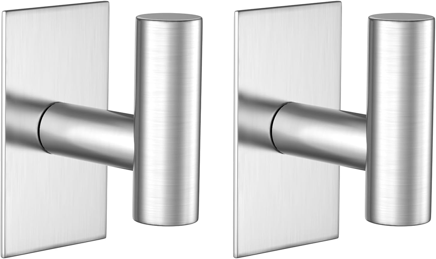 2 silver heavy-duty waterproof adhesive towel hooks.