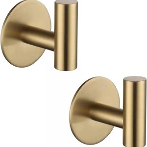 2 gold stainless steel heavy-duty waterproof adhesive hooks.