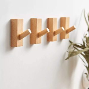 4 beech rectangle decorative heavy-duty adhesive wall hooks.