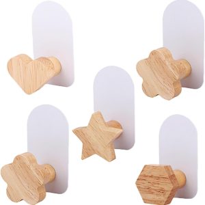 5 cartoon animal pattern self-adhesive kids wooden hooks.