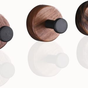 3 modern dark walnut wood hooks for hats/towels.