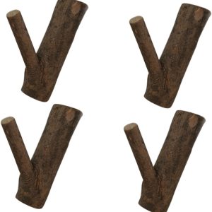 4 rustic tree branch wooden coat/hat hooks.