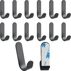 12 black stainless steel J-hooks, 12lb capacity.