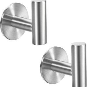 2 brushed nickel stainless steel waterproof towel hooks.