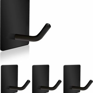 4 black short heavy-duty waterproof stick-on hooks.