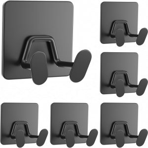 6 matte black extra sticky stainless steel shower hooks.