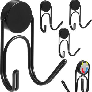 4 black 40lb stainless steel magnetic hooks for fridge.