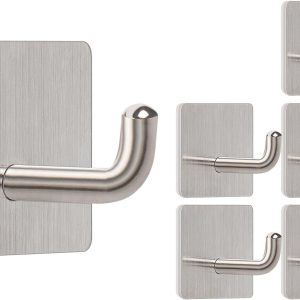6 brushed nickel stainless steel waterproof towel hooks.