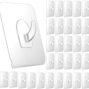 30 heavy-duty clear hooks, 22lb, for kitchen/bathroom.