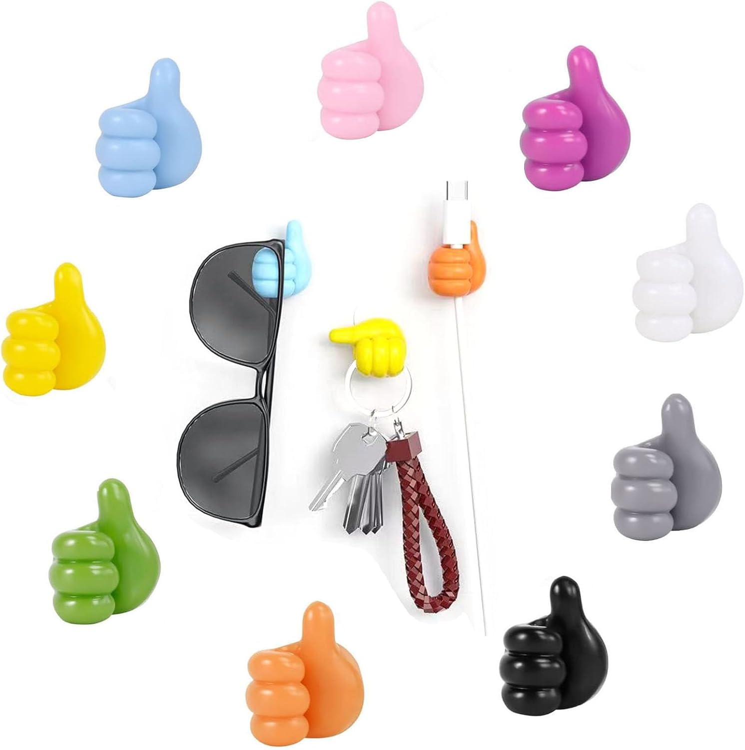 9 creative silicone thumb hooks as cable clips/key hangers.