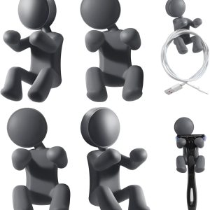 4 gray doll-shaped silicone hooks for razors/towels/keys.