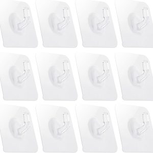 12 clear waterproof sticky hooks for hats/towels.