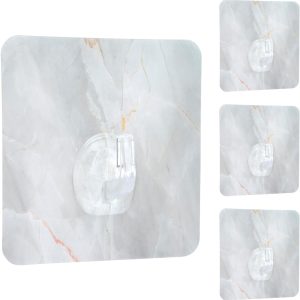 4 marble-look seamless sticky hooks, waterproof/rustproof.