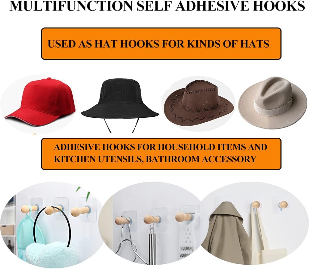 8 wooden adhesive hat hooks, 8lb capacity. - Image 2
