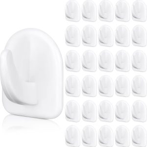 30 small acrylic seamless reusable hooks, white.