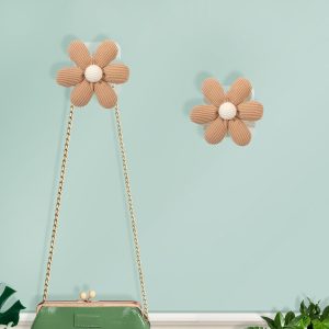 2 khaki flower wooden adhesive hooks for bathroom.