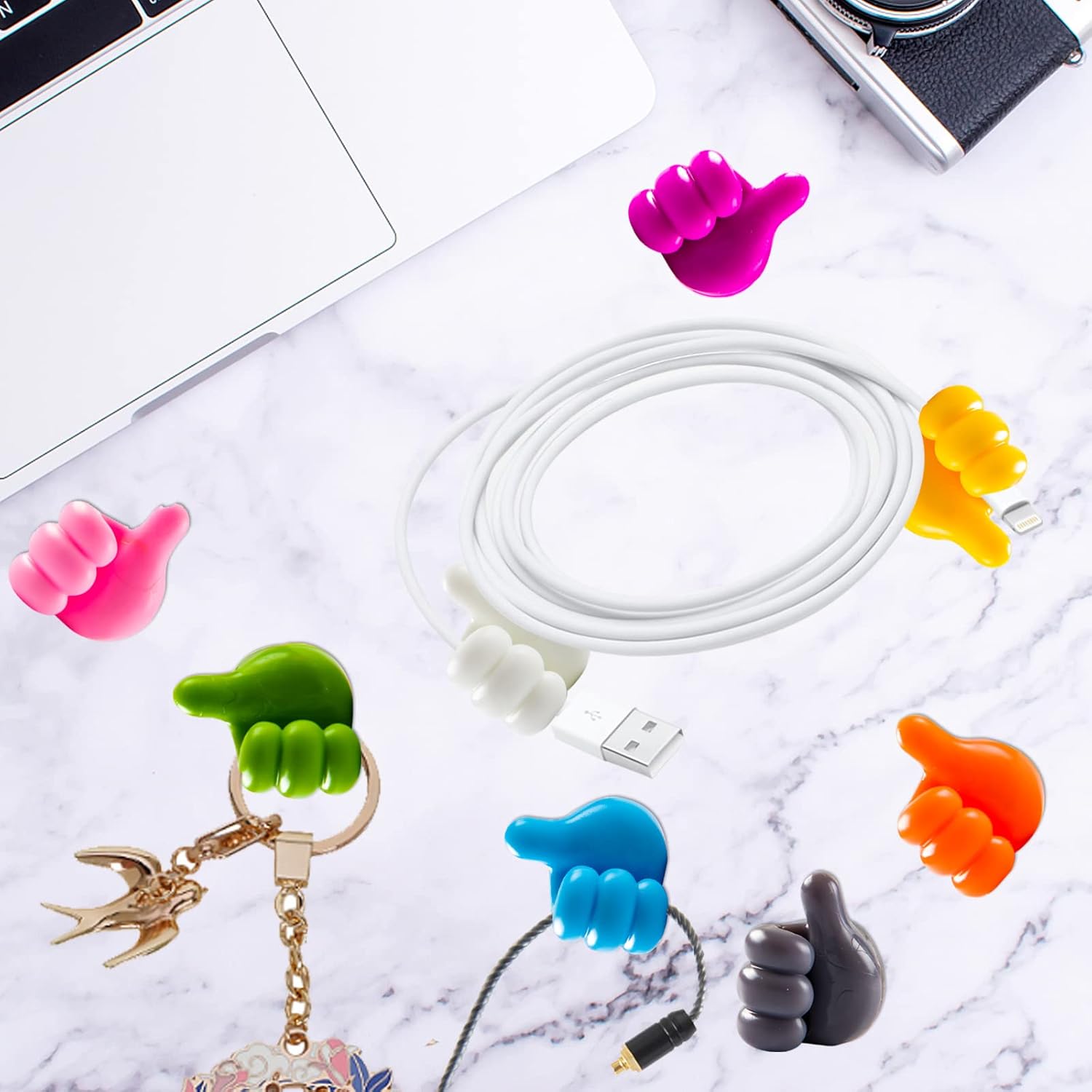 16 silicone thumbs-up wall hooks for cables/keys. - Image 2