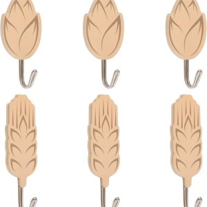 6 cute wooden self-adhesive hooks for bathroom/bedroom.