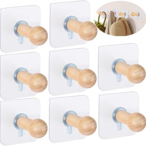 8 wooden adhesive hat hooks, 8lb capacity.