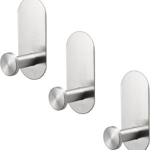 3 brushed nickel heavy-duty waterproof stick-on robe hooks.