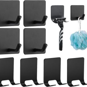 8 adhesive hooks: 4 razor, 4 heavy-duty towel.