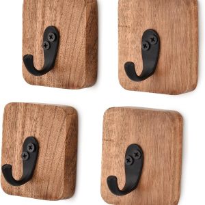4 acacia wood rustic wall-mounted coat/towel hooks.