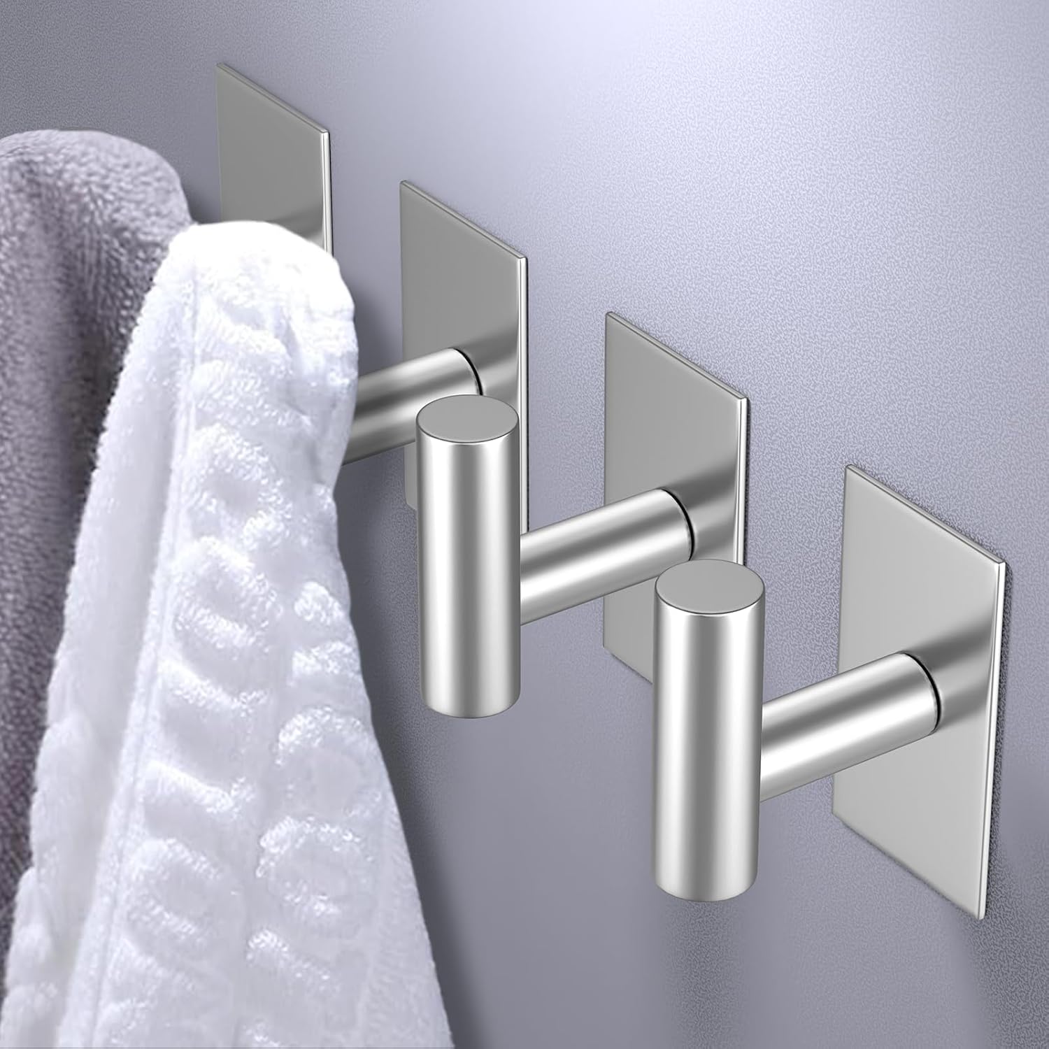 2 silver heavy-duty waterproof adhesive towel hooks. - Image 2