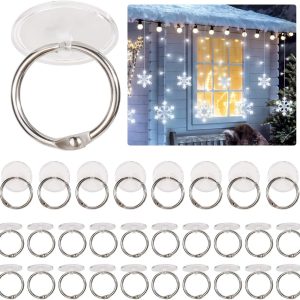 Self-adhesive ceiling hooks with binding rings, for decorations.