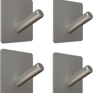 4 brushed nickel SUS304 3M adhesive coat/towel hooks.
