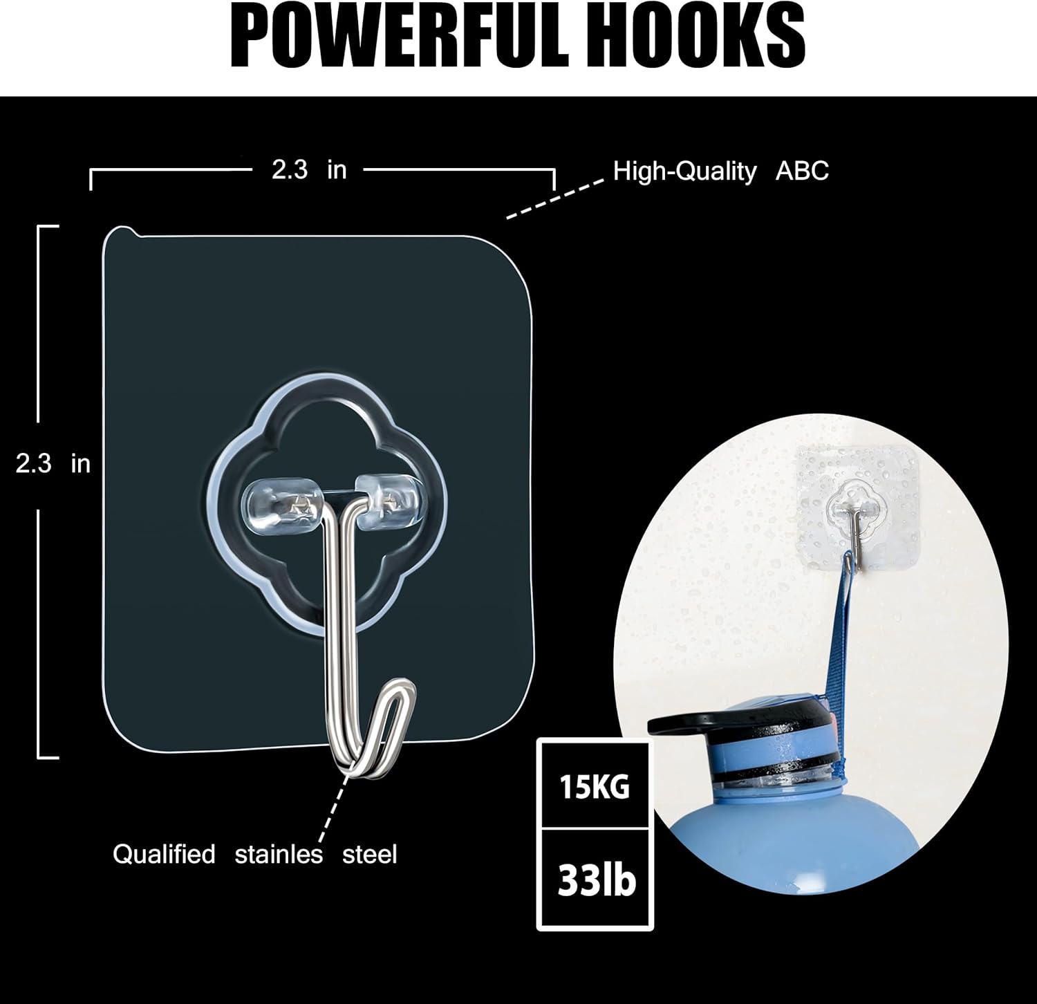 32 transparent removable adhesive hooks, 33lb max. - Image 2