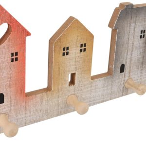 Creative wooden house-shaped adhesive hook for clothes/keys.
