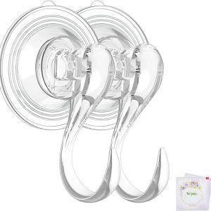 Small clear vacuum suction hooks with wipes, removable.
