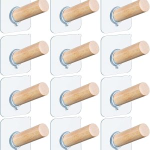 12 wooden peg adhesive hat/coat hooks.