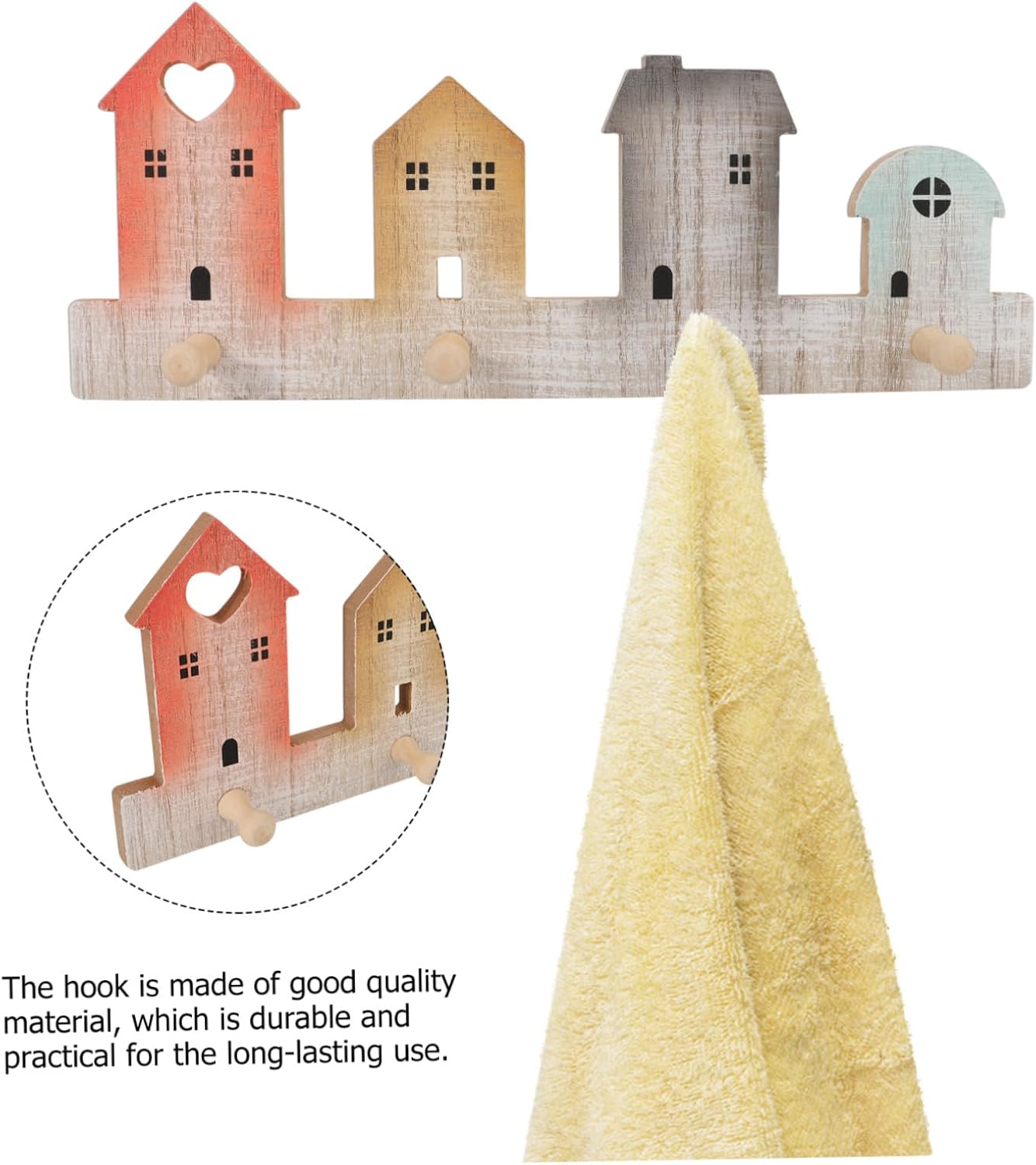 Creative wooden house-shaped adhesive hook for clothes/keys. - Image 2