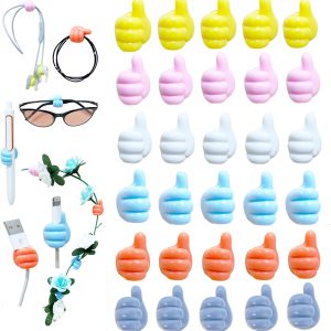 30 self-adhesive silicone thumb hooks for cable management.