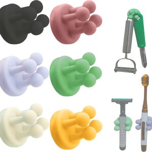 6 silicone toothbrush/razor holders for bathroom/office.