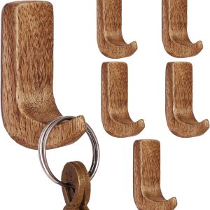 6 small no-damage wood adhesive key/towel hooks.