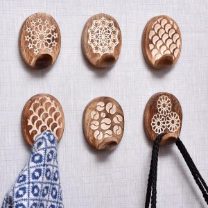 6 wood hooks with 12 adhesive strips for bathroom.